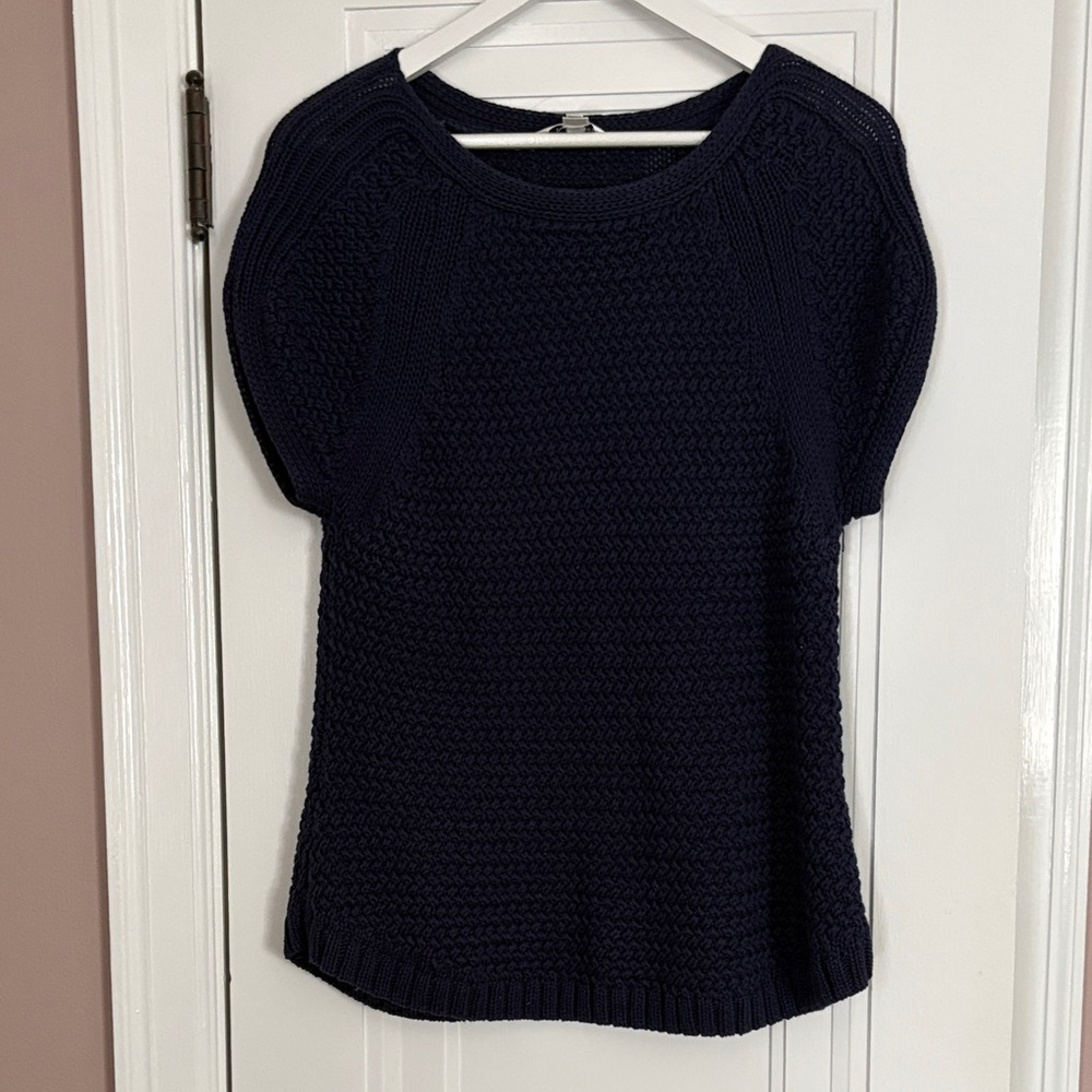 LK Bennett Navy Knit Short Sleeve Cotton Sweater
